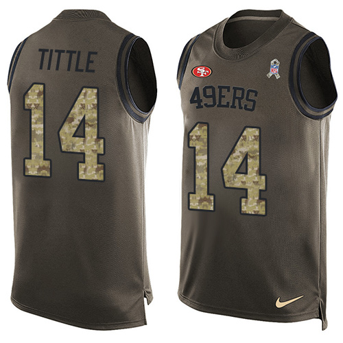 Men's Limited Y.A. Tittle Nike Jersey Green - #14 Salute to Service Tank Top NFL San Francisco 49ers